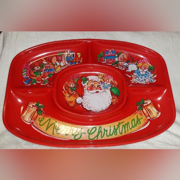 Vintage Ullman Co. USA made Christmas Holiday Plastic Divided Serving Tray - Picture 4 of 13